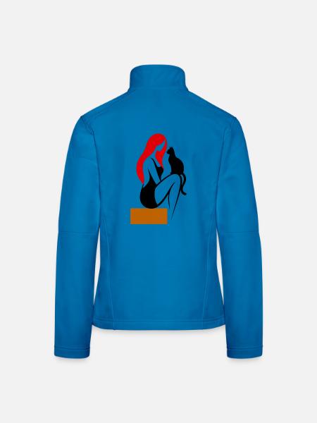 donna_stilizzata_con_capelli_rossi_e_gatto_nero - Frauen Softshelljacke - Lichtblau - Hinten