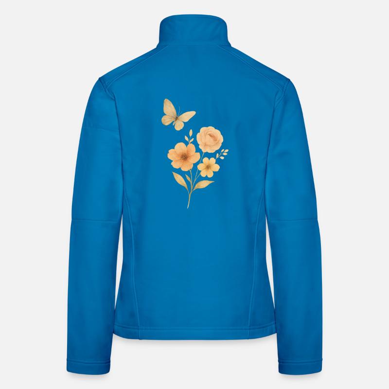 Pastellblumen mit Schmetterling Frauen Softshelljacke