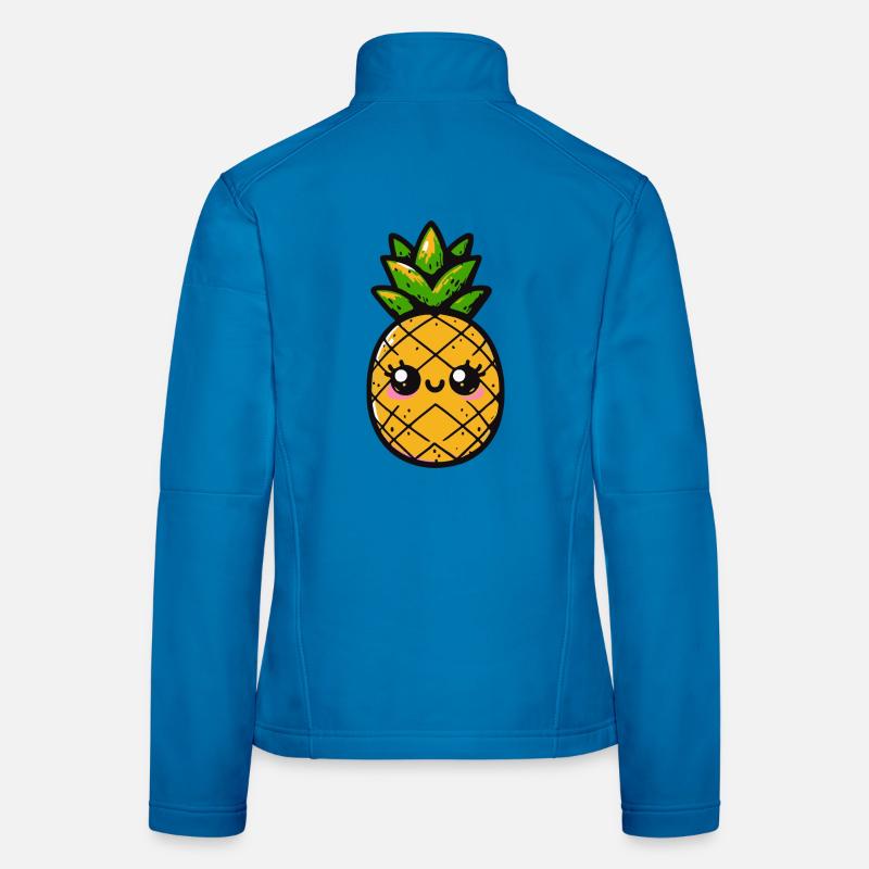 Ananas kawaii avec feuillage vert Veste en tissu softshell Femme