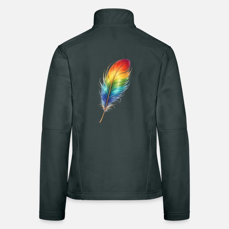 Colorful Feather Rainbow Boho Design Women's Softshell Jacket