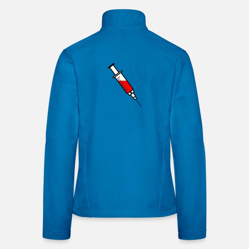 Impfspritze mit rotem flüssigem Medikament Frauen Softshelljacke