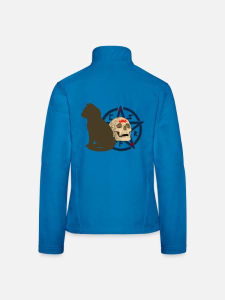 Pentagram muster, Katzen design, Menschenschädel - Frauen Softshelljacke - Lichtblau - Hinten