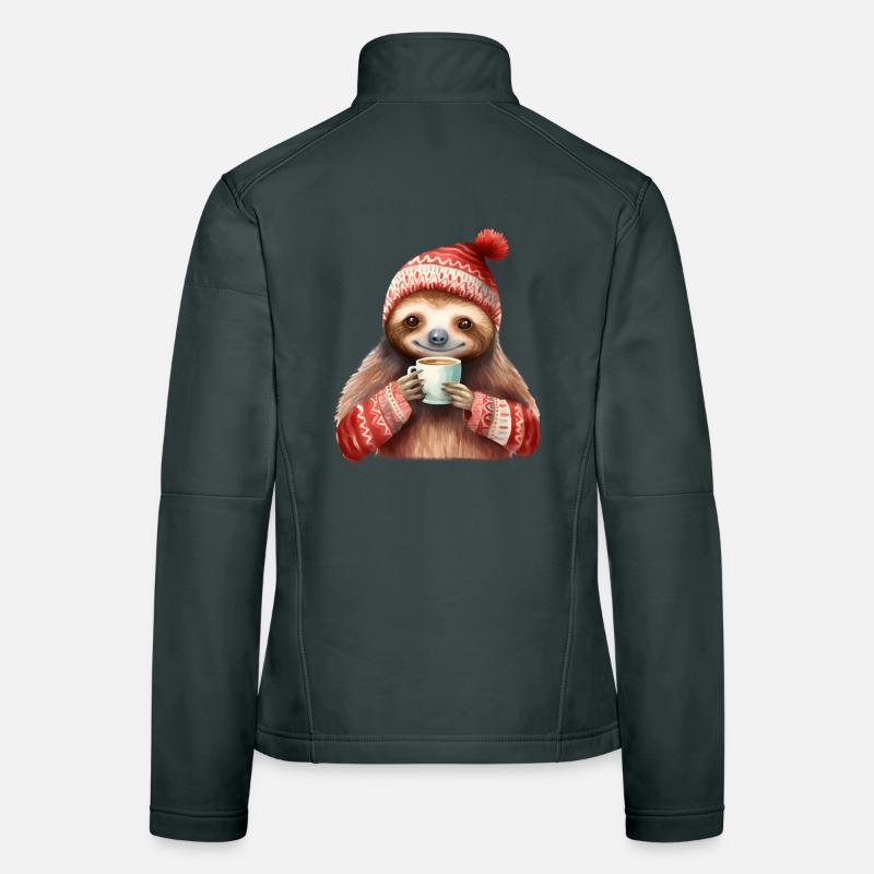 Winter-Sloth mit Kaffeebecher Frauen Softshelljacke