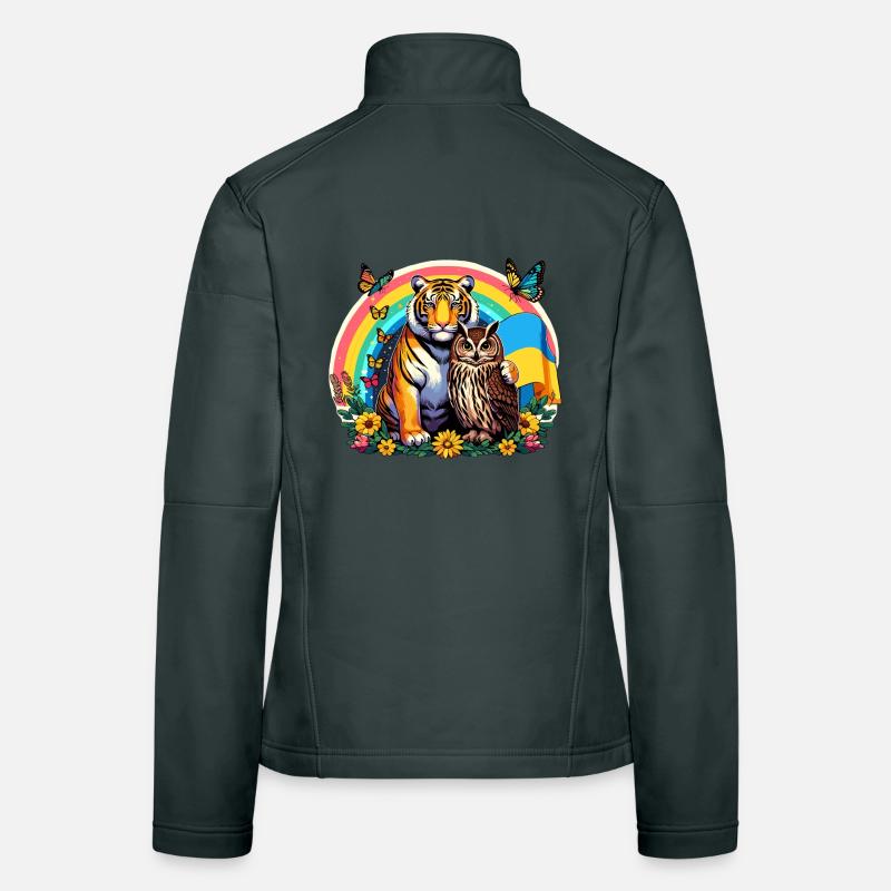 Tiger Eule Regenbogen Frauen Softshelljacke