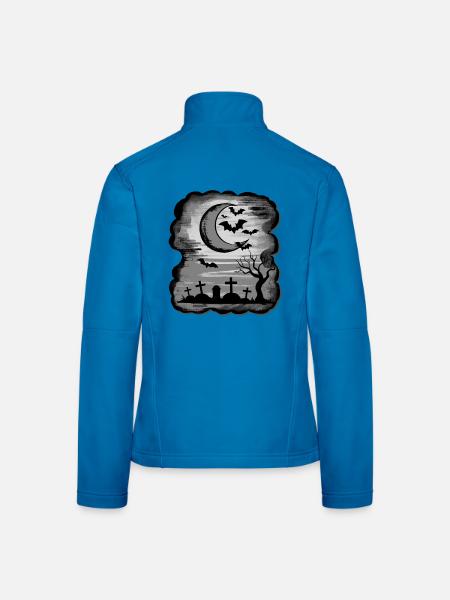 monochrom Mondnacht über Gräber – Fledermaus-Szene - Frauen Softshelljacke - Lichtblau - Hinten