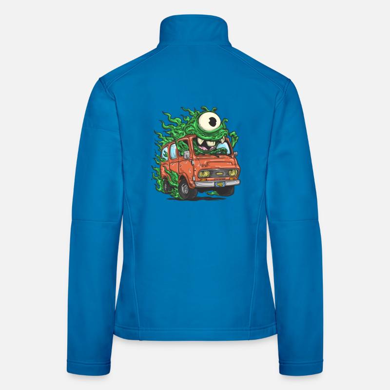 Monstre vert dans un fourgon rétro Veste en tissu softshell Femme