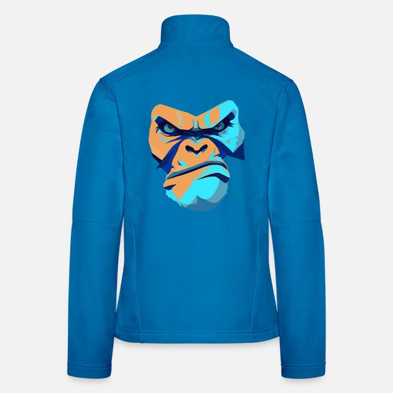 Imprimé imprété Gorille Bleu Devant Veste en tissu softshell Femme