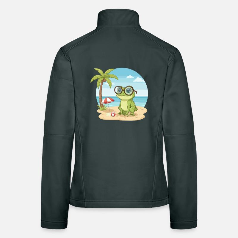 Cute Frog with Glasses Beach Summer Vacation Women's Softshell Jacket