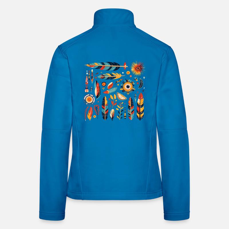 Boho Feather and Flowers Pattern Women's Softshell Jacket