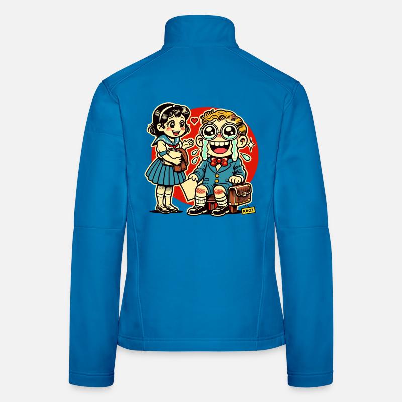 Retro Schulkinder mit Herz Hintergrund Frauen Softshelljacke