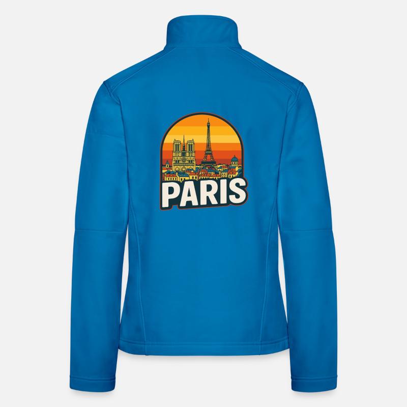 Décor rétro de la Skyline de Paris Coucher de Soleil de la Tour Eiffel Veste en tissu softshell Femme