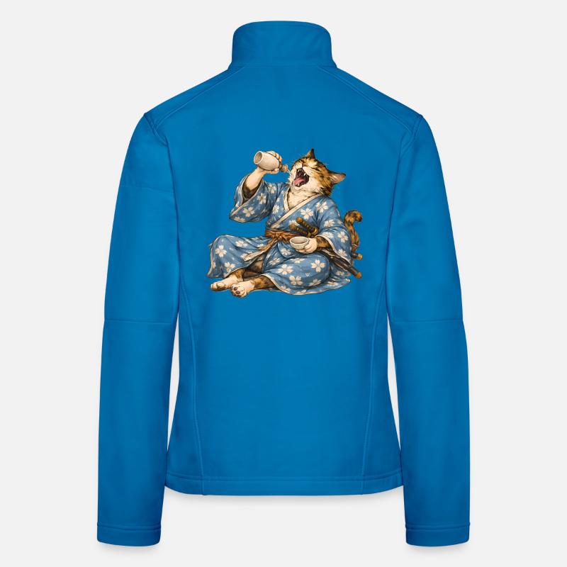 Samurai Cat Sake Japanese Ukiyo-e Style Women's Softshell Jacket