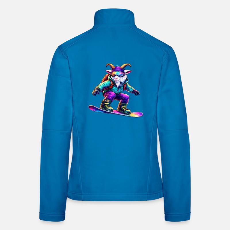 Neon-Snowboard-Ziegen-Wintersporttier - Frauen Softshelljacke - Lichtblau
