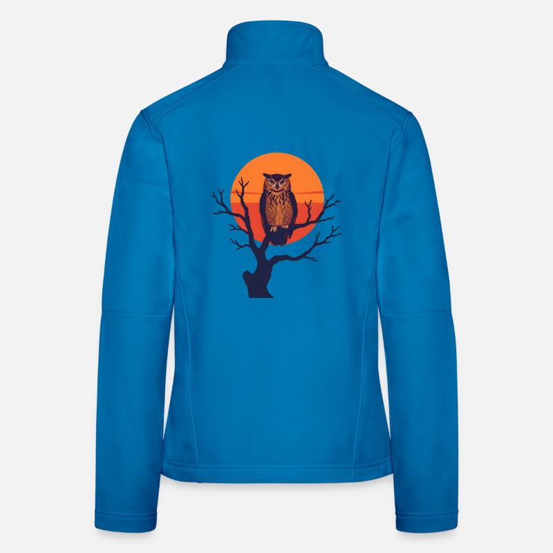 Hibou devant le soleil du soir dans l’arbre Veste en tissu softshell Femme