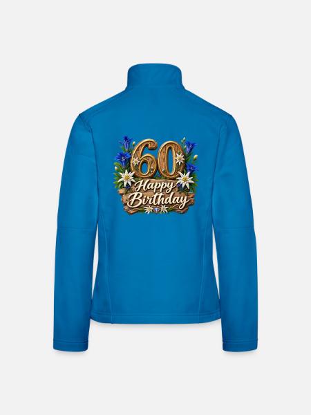 60 Geburtstag Alpen Holzblumen Design - Frauen Softshelljacke - Lichtblau - Hinten