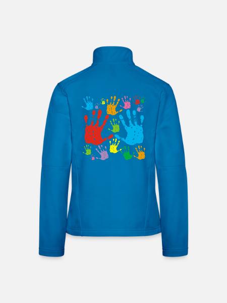 Mehrfarbige Handabdrücke - Frauen Softshelljacke - Lichtblau - Hinten