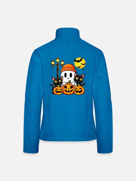 Süßer Halloween Geist mit Katzen und Kürbis - Frauen Softshelljacke - Lichtblau