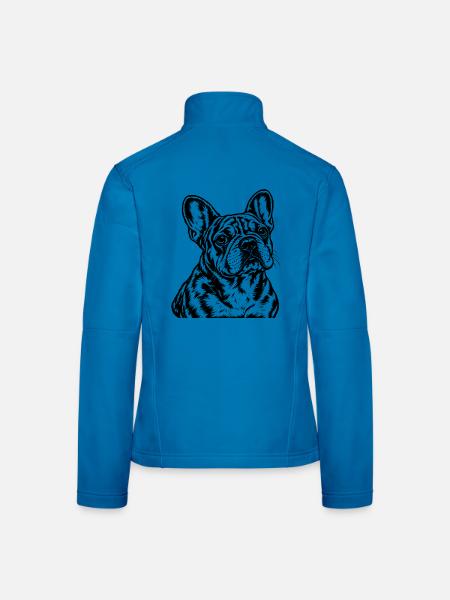 Französische Bulldogge – Schwarz Weiß Porträt - Frauen Softshelljacke - Lichtblau - Hinten