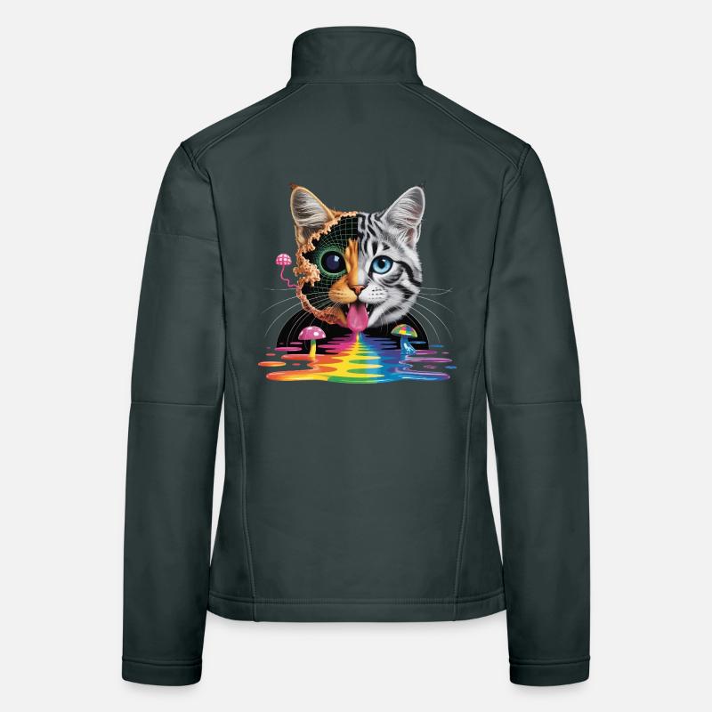 Conception surréaliste du chat à mi-glitch Veste en tissu softshell Femme