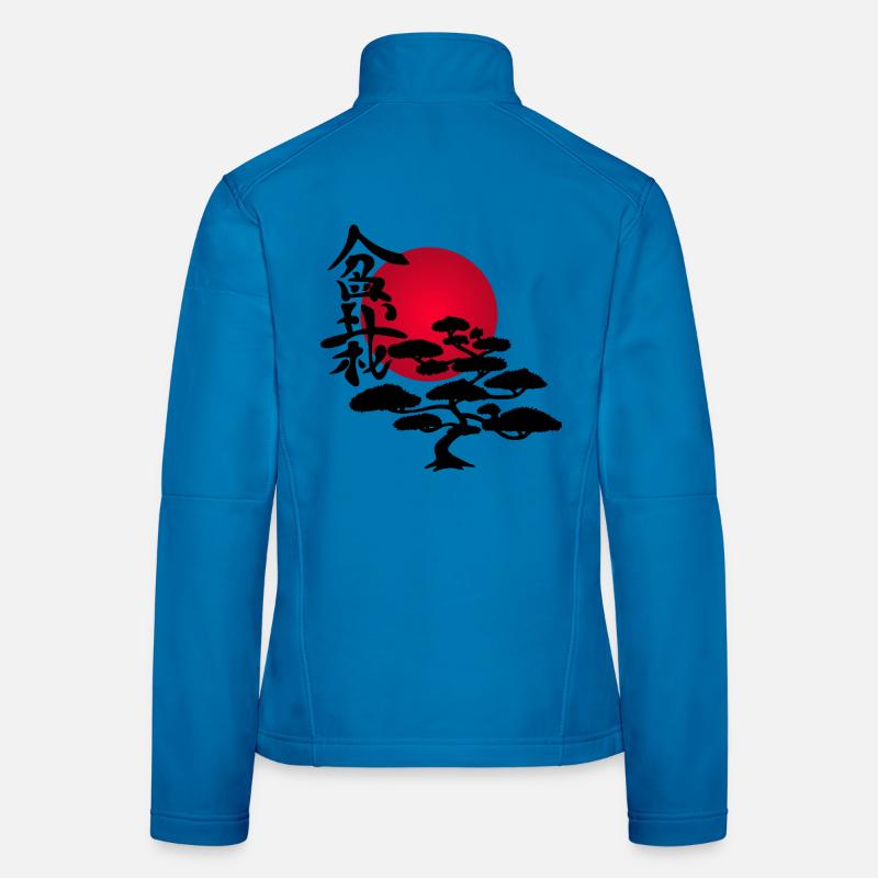Black tree and red sun Women's Softshell Jacket