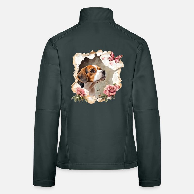 Beagle mit Schmetterling Frauen Softshelljacke