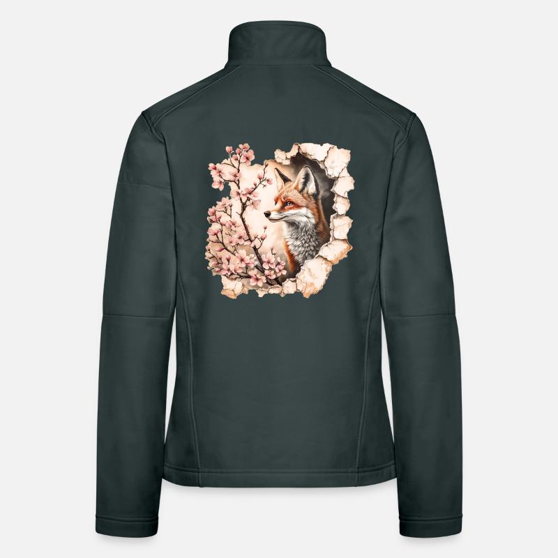 Fuchs mit Kirschblüten Frauen Softshelljacke