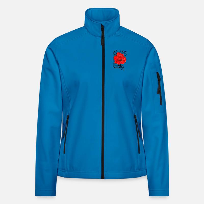 Red flower in net pattern Women's Softshell Jacket