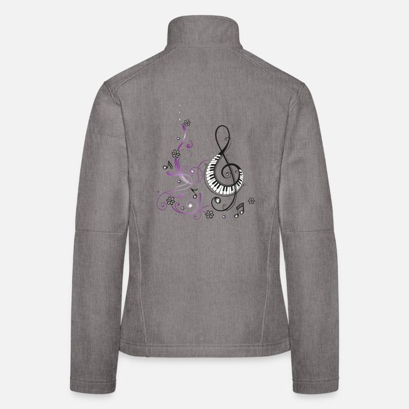 Clef avec piano, fleurs et notes de musique. Veste en tissu softshell Femme