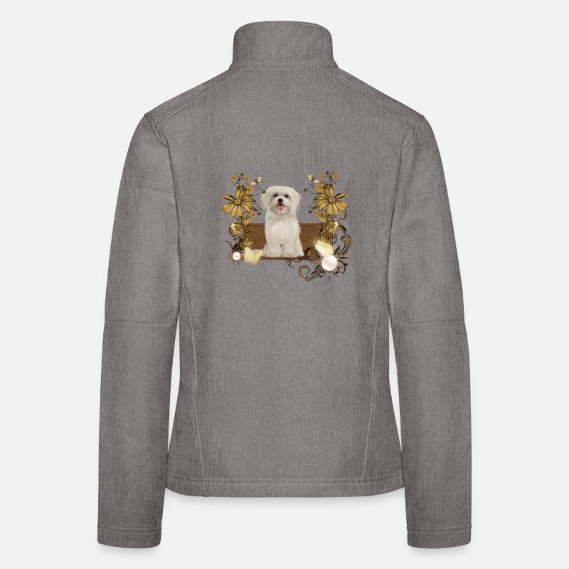 Chiot maltais mignon avec des fleurs Veste en tissu softshell Femme