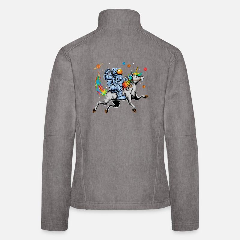 Astronaut Riding Rainbow Unicorn in Outer Space Women's Softshell Jacket