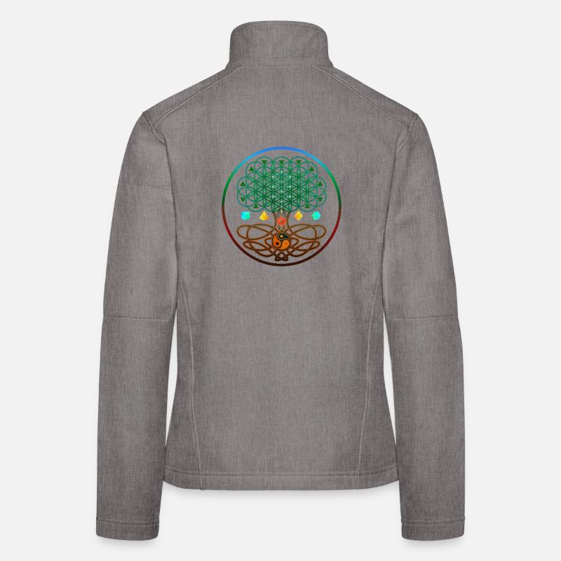 Baum des Lebens, Baum des Lebens, Heilige Geometrie - Frauen Softshelljacke - Grau meliert