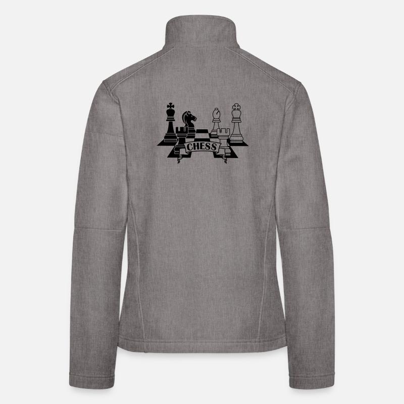 Schachfiguren mit Text CHESS Frauen Softshelljacke