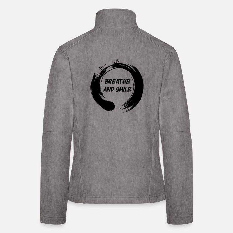 Enso-Zen-Kreis mit Text "Atem und Lachen" - Frauen Softshelljacke - Grau meliert