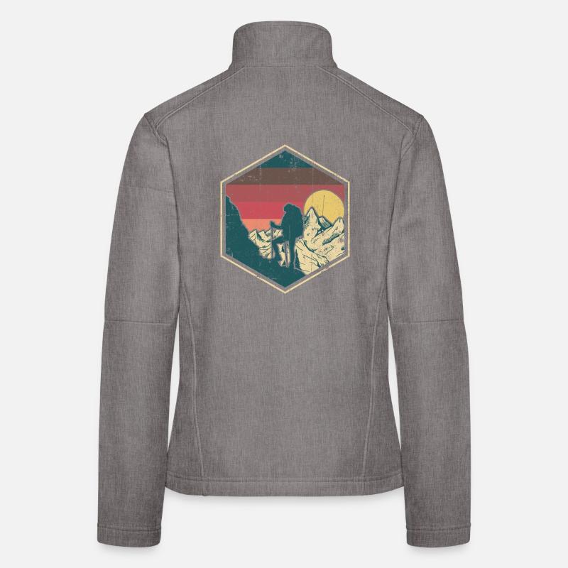 Badge hexagonal d’escalade du sommet du coucher de soleil Veste en tissu softshell Femme