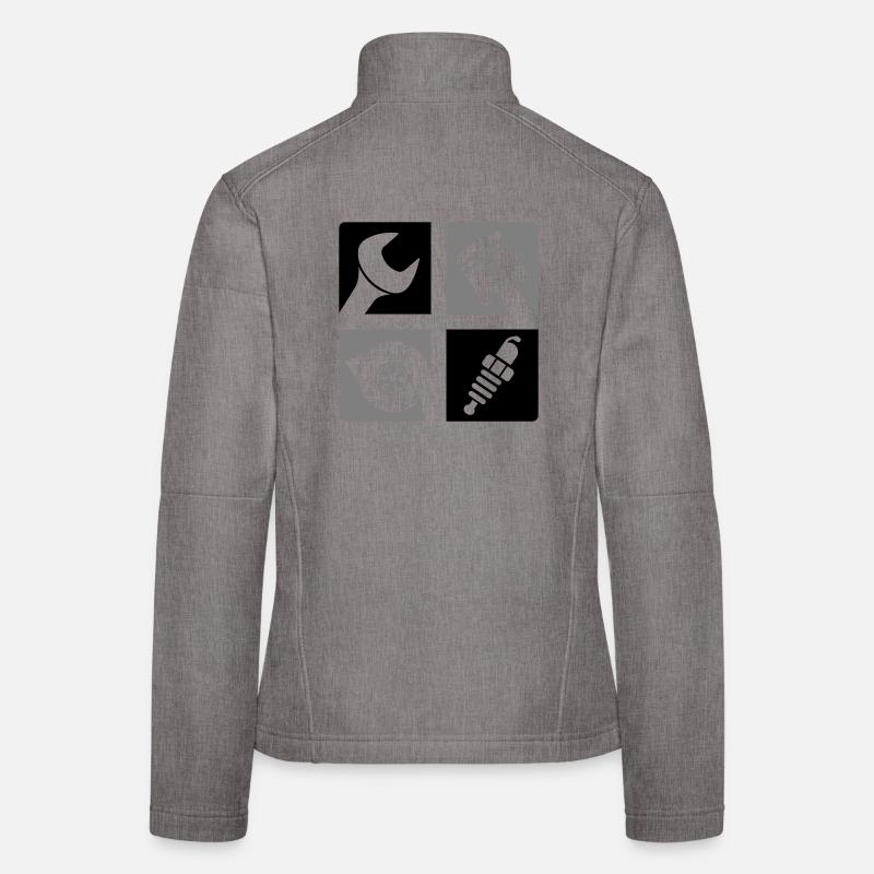Wrench Piston Turbo Spark Plug Emblem - Women's Softshell Jacket - heather grey