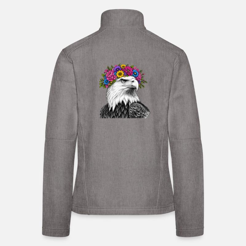 Flower Crown Eagle Portrait - Women's Softshell Jacket - heather grey