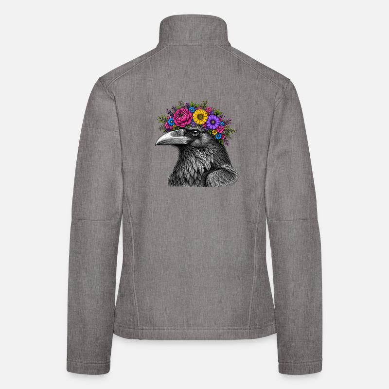 Tête de corbeau avec couronne de fleurs Veste en tissu softshell Femme
