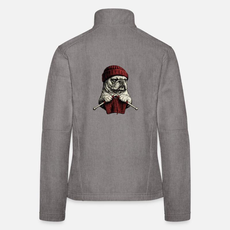 Bulldoggen-Stricker in rotem Strick Frauen Softshelljacke