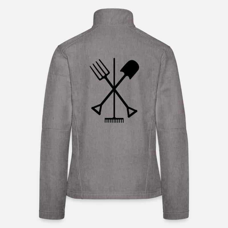 Garden tools shovel rake and pitchfork crossed Women's Softshell Jacket
