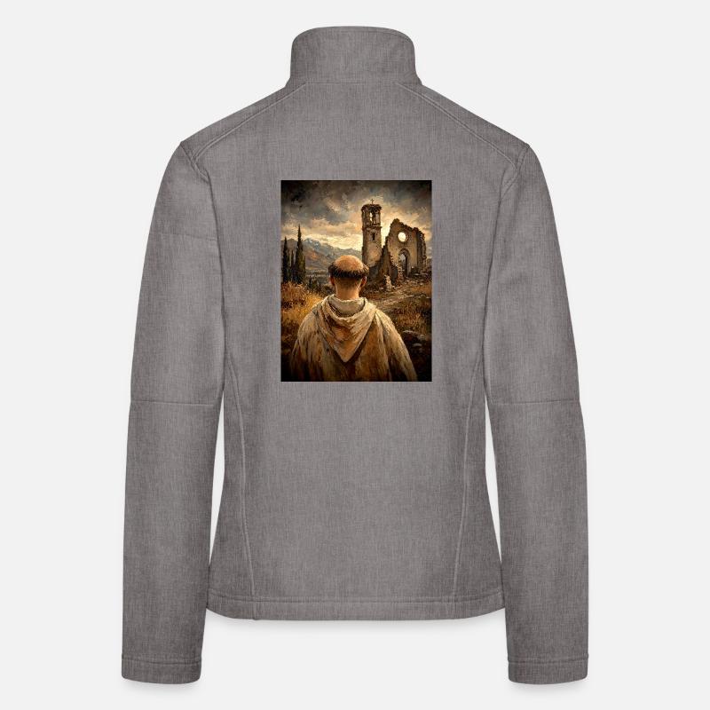 Moine devant les ruines au coucher du soleil Veste en tissu softshell Femme