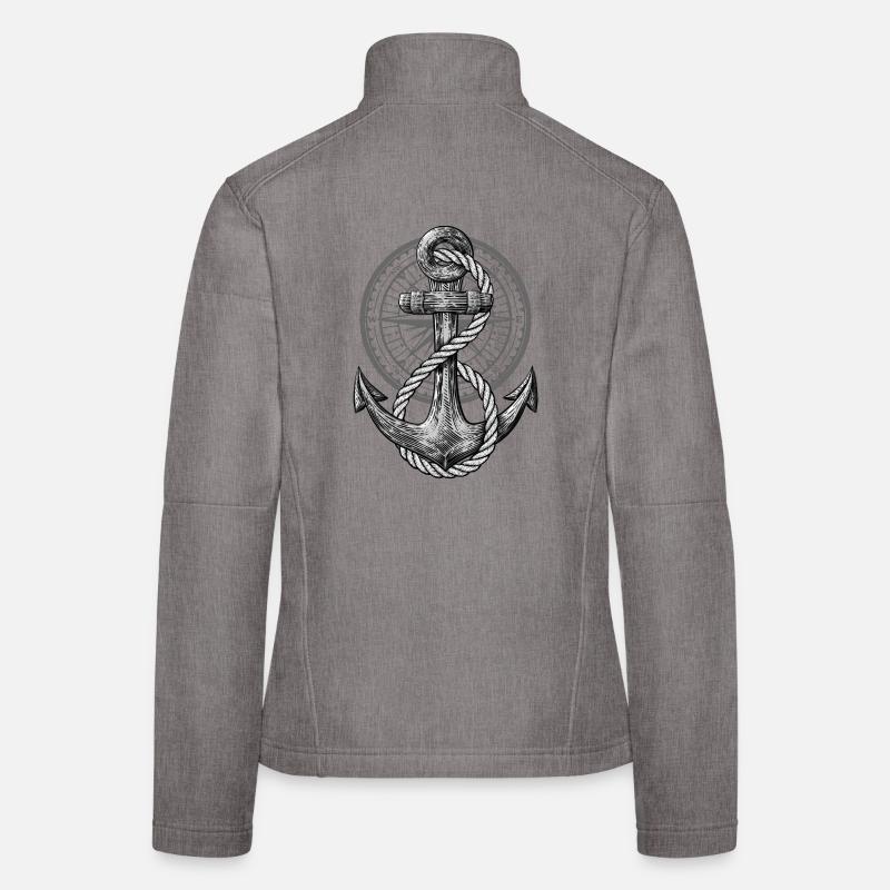Anchor with compass, maritime design for skipper - Women's Softshell Jacket - heather grey