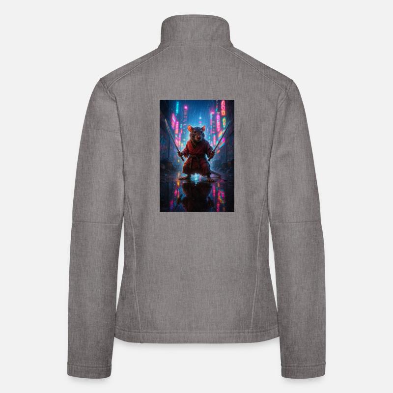 Ratten-Ninja mit Katanas in einer Neon-Stadtlandschaft - Frauen Softshelljacke - Grau meliert