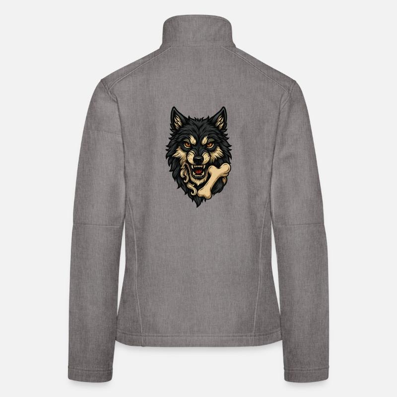 Wolfsangriff: Wolfskopf mit Knochen Frauen Softshelljacke