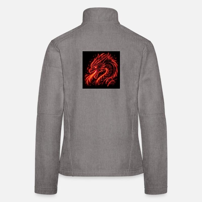 Neon dragon in red fire - Women's Softshell Jacket - heather grey