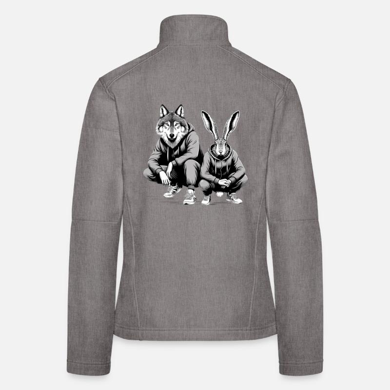 Slavic Squat Russian Squat Hare and Wolf Gift Women's Softshell Jacket