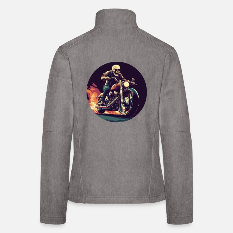 Skeleton on motorcycle flames Women's Softshell Jacket