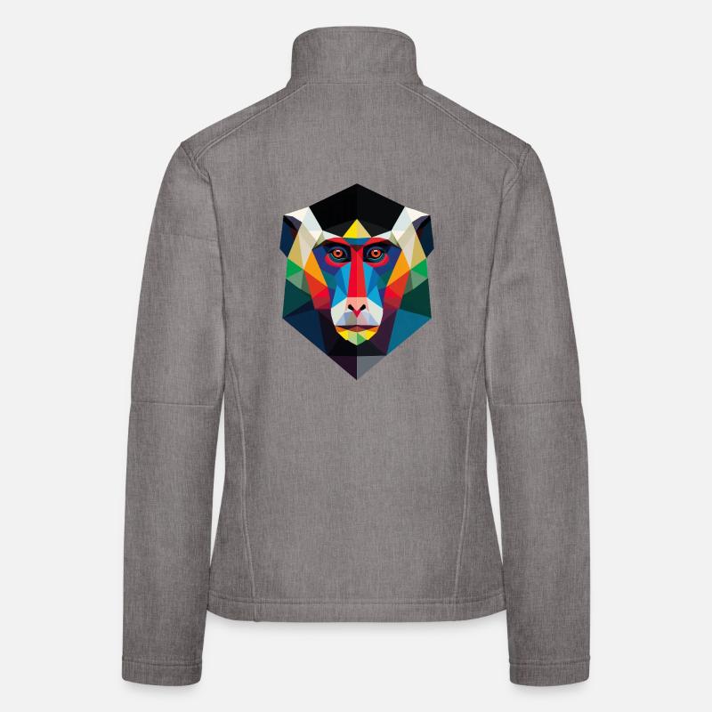 Geometric Monkey Head Art Print - Women's Softshell Jacket - heather grey