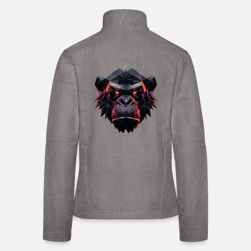 Gorille Prisme Tête Low Poly Art Design Veste en tissu softshell Femme