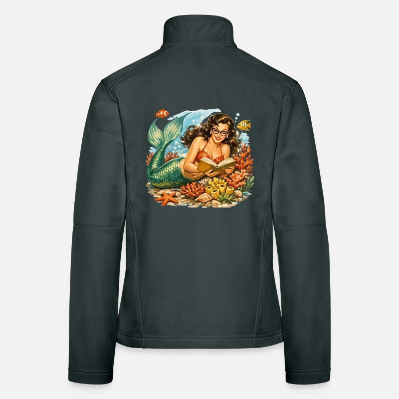 Retro mermaid with glasses while reading Women's Softshell Jacket