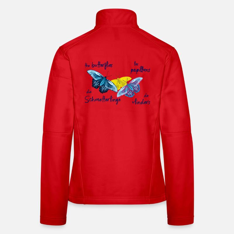 Bunte Schmetterlinge, 4 Sprachen Frauen Softshelljacke